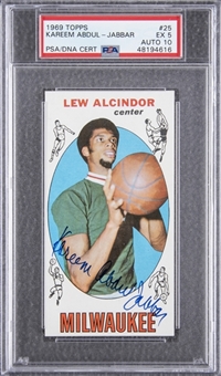 1969/70 Topps #25 Lew Alcindor/Kareem Abdul-Jabbar Rare "Full Name" Signed Rookie Card – PSA/DNA GEM MT 10 Signature!